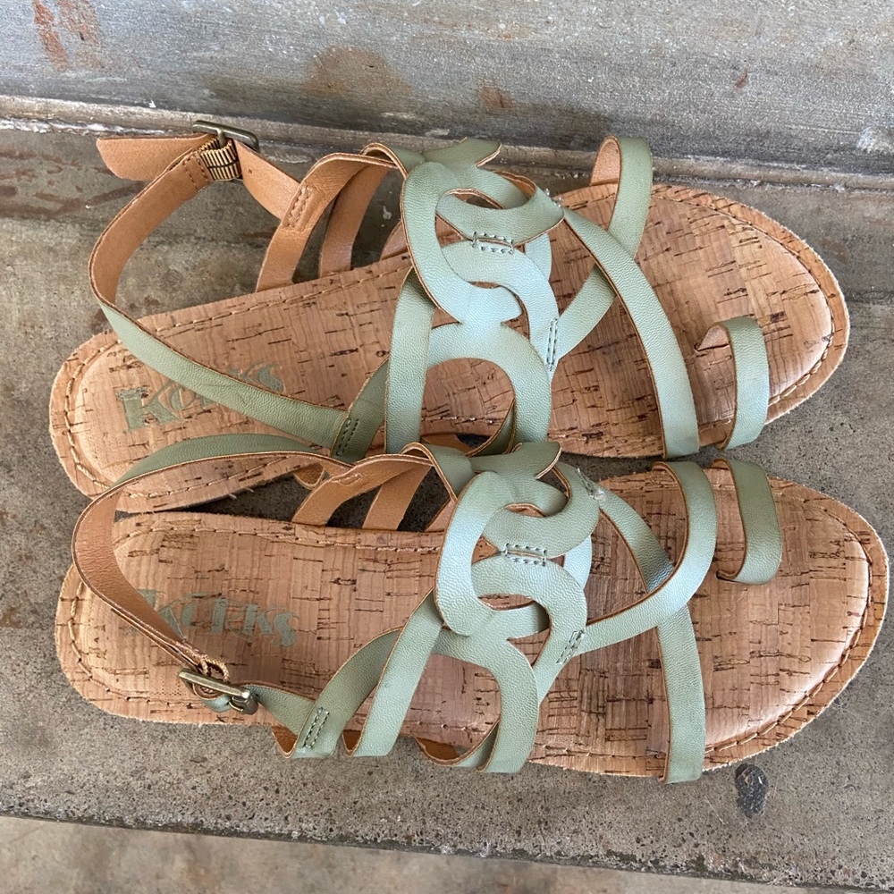 Kork-Ease Sage Green Leather Strappy Sandals